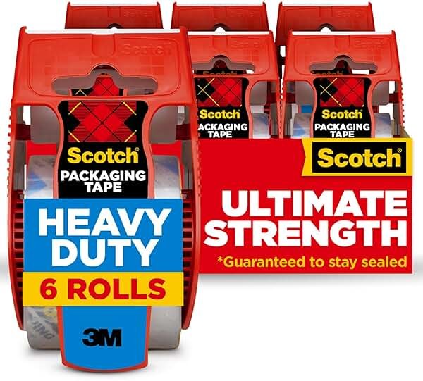Scotch Heavy Duty Shipping Packing Tape, Clear, Packing Tape for Moving Boxes and Packaging Supplies, 1.88 in. x 22.2 yd., 6 Roll Dispensers, Moving Supplies - Product Image