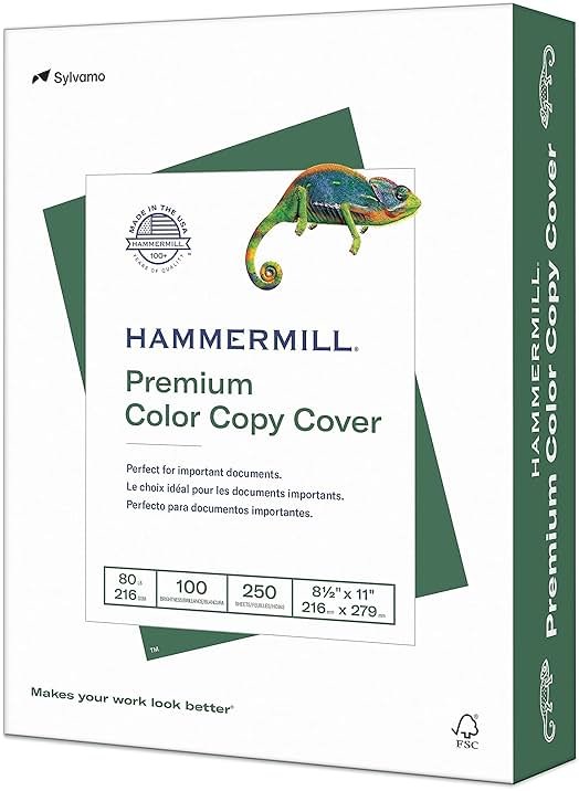 Hammermill Cardstock, Premium Color Copy, 80 lb, 8.5 x 11 - 1 Pack (250 Sheets) - 100 Bright, Made in the USA Card Stock, 120023R, White - Product Image