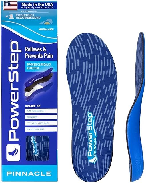 PowerStep Pinnacle Insoles - Orthotics for Plantar Fasciitis Relief – Made in USA Orthotic Insoles for Arch Support with Moderate Pronation - #1 Podiatrist Recommended (M 5-5.5, W 7-7.5) - Product Image