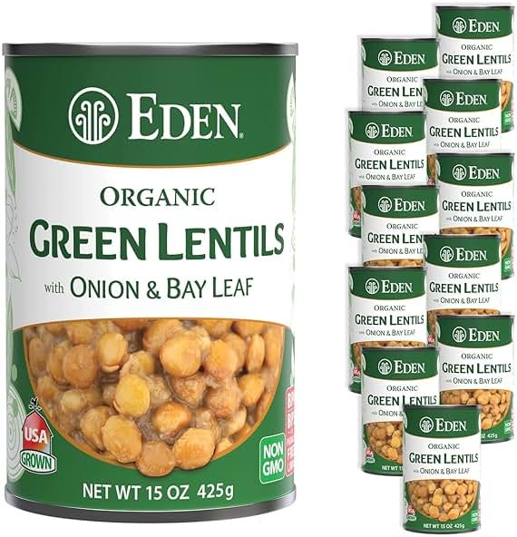 Eden Organic Green Lentils with Onion and Bay Leaf, 15 oz Can (12-Pack Case), Non-GMO, Vegan, Kosher, U.S. Grown, Heat and Serve, Macrobiotic - Product Image