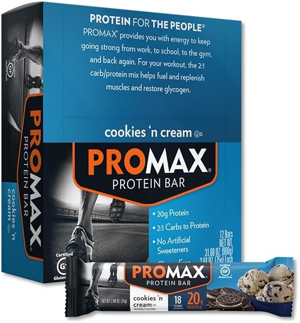 Promax Protein Bar, Cookies 'n Cream, 20g High Protein, Gluten Free, 12 Count - Product Image