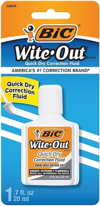 BIC Wite-Out Quick Dry Correction Fluid, 20mL, White, Goes on Easy with A Reduced Dry Time, 1-Count Pack - Product Image