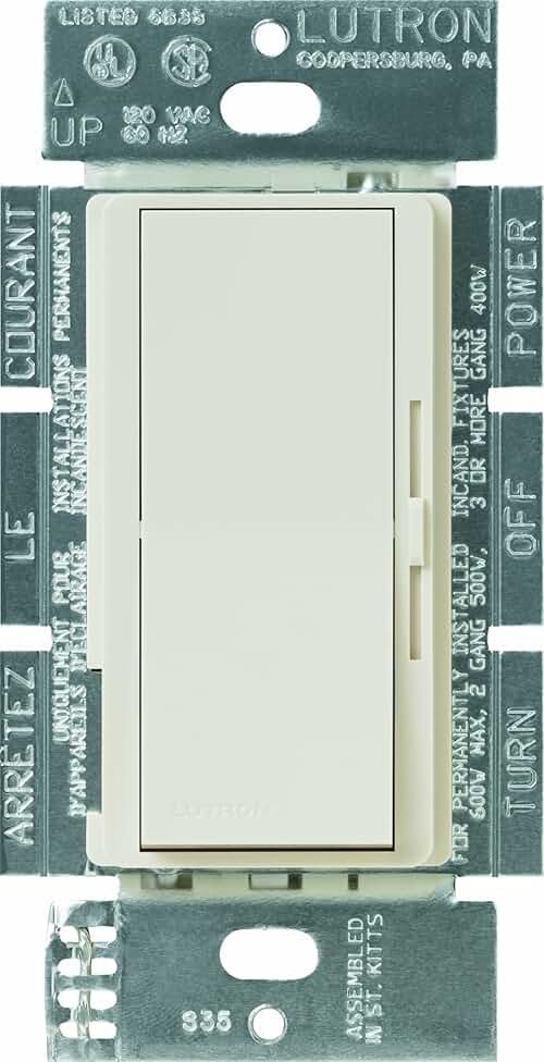Lutron Diva Dimmer Switch for Incandescent Bulbs, 1000-Watt/Single-Pole Preset, DV-10P-LA, Light Almond - Product Image