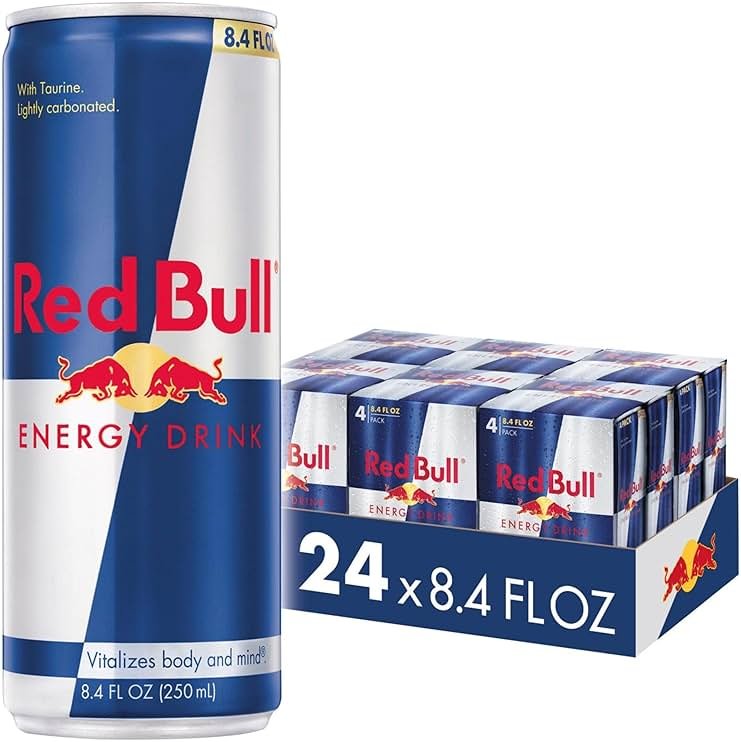 Red Bull Energy Drink with 80mg Caffeine plus Taurine & B Vitamins, 8.4 Fl Oz, 6 Packs of 4 Cans (Pack of 24) - Product Image