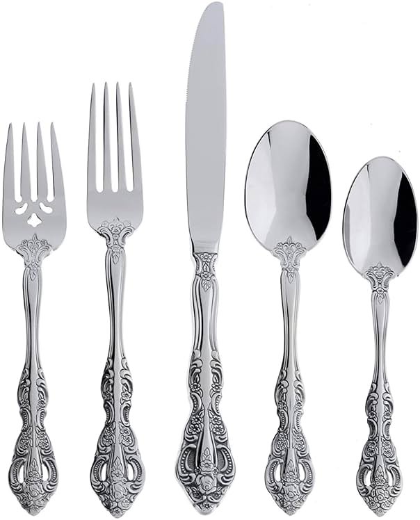 Oneida Silverware Set For 4, Michelangelo 20-Piece Fine Flatware Set, Service For 4, Heavyweight 18/10 Stainless Steel, Mirror Finish, Dishwasher Safe, Knives Spoons & Forks Sets (Silver, 20 Piece) - Product Image