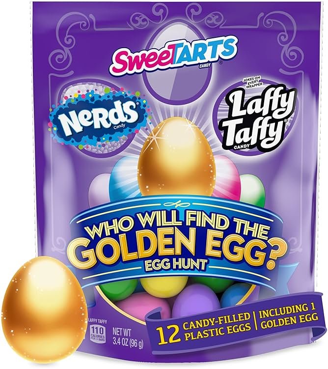 Wonka Golden Egg Plastic Egg Hunt Mix, Candy Variety Pack Prefilled Easter Eggs, Pack of 12 - Product Image