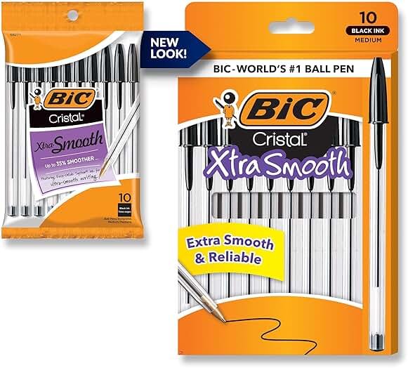 BIC Cristal Xtra Smooth Ballpoint Pen, Medium Point (1.0mm), Black, For Everyday Writing Activities, 10-Count - Product Image