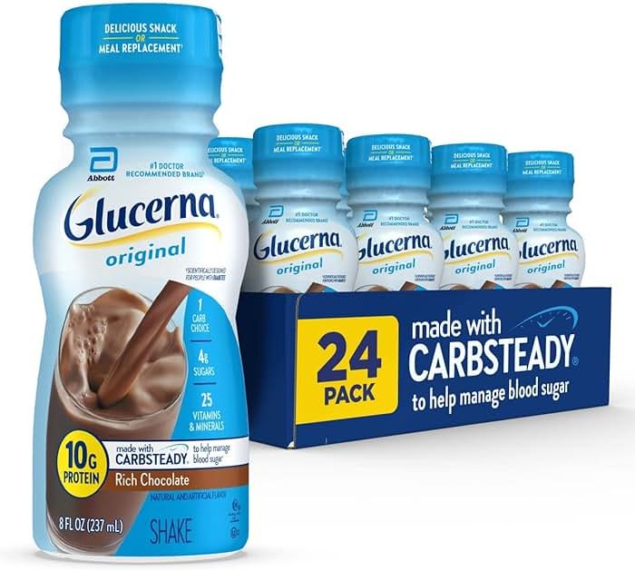 Glucerna Original Diabetes Care Shake, Rich Chocolate, Diabetic Meal Replacement to Support Blood Sugar Management, 10g Protein, 180 Calories, Ready to Drink, 8-fl-oz Bottle, 24 Pack - Product Image