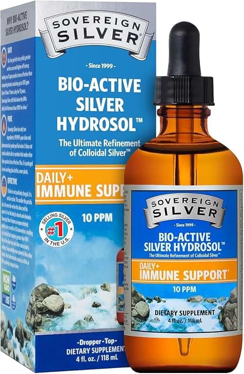 Sovereign Silver Immune Support - Colloidal Silver, Bio-Active Silver Hydrosol, 10 ppm, Liquid Dropper, 4 Fl Oz, (118 mL) - Product Image