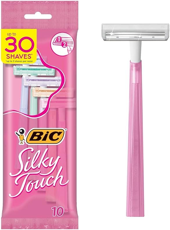 BIC Silky Touch Women's Disposable Razors, With 2 Blades, Pretty Pastel Razor Handles, 10 Count Pack of Shaving Razors - Product Image