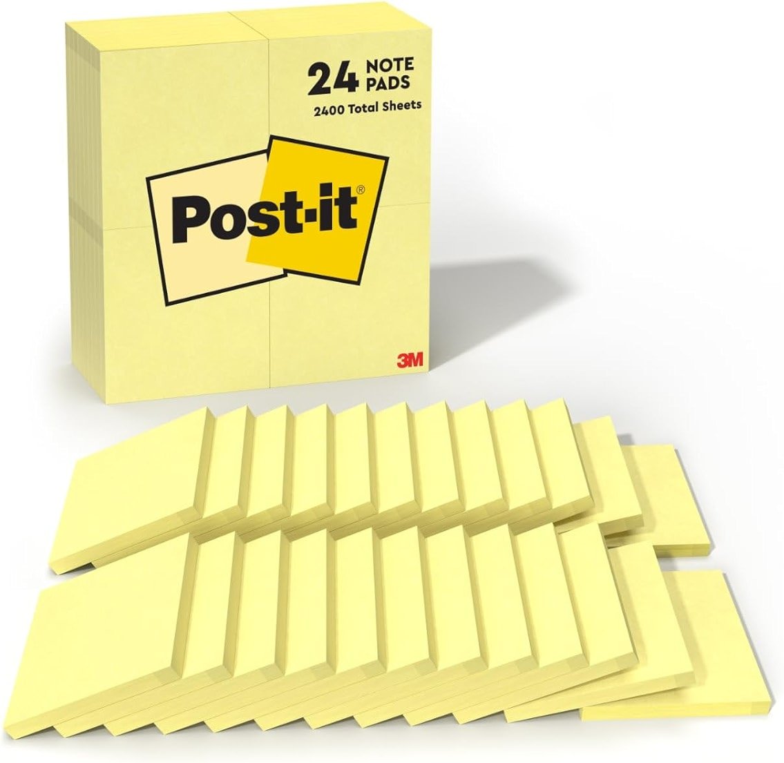 Post-it Notes, 3 in x 3 in, 24 Sticky Notes Pads, 100 Sheets per Pad, The Iconic Canary Yellow Note, School Supplies and Oﬃce Products - Product Image