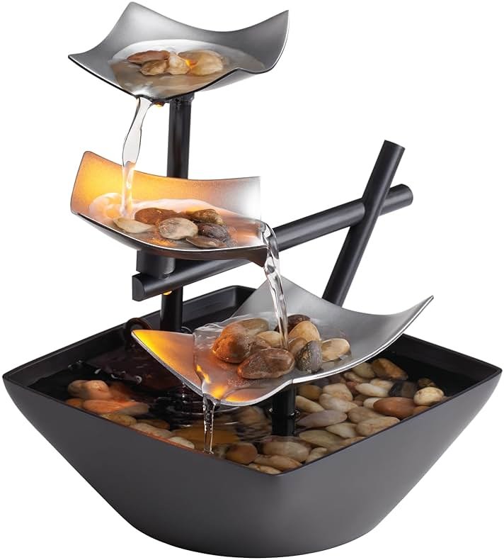 Homedics Tabletop Water Fountain, Home Décor Soothing Sound Machine - Automatic Pump, Deep Basin & Natural River Rocks. Indoor Zen Relaxation for Office, Living Room, or Bedroom, 8.25” Tall - Product Image