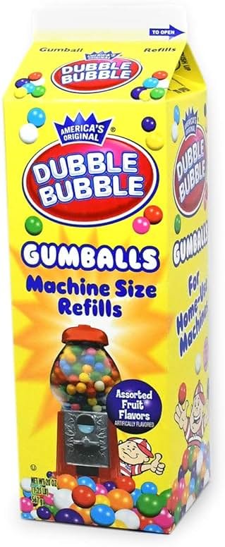 Dubble Bubble Gumball Machine Refill Carton - Bulk Bubblegum Balls - .625 Inch Assorted Gumballs for Small Mini Candy Dispenser - 20 Ounce - Product Image