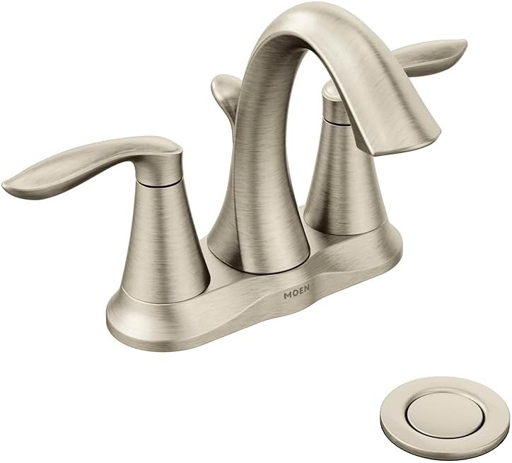 Moen Eva Brushed Nickel Two-Handle 4-Inch Centerset Bathroom Faucet with Drain Assembly, Bathroom Faucets for Sink 3-Hole, 6410BN - Product Image