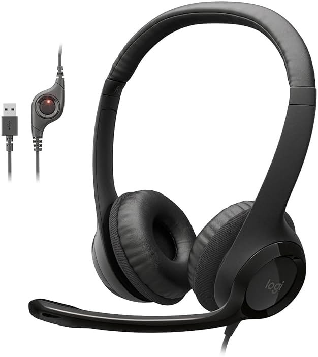 Logitech H390 Wired Headset for PC/Laptop, Stereo Headphones with Noise Cancelling Microphone, USB-A, in-Line Controls, Works with Chromebook - Black - Product Image