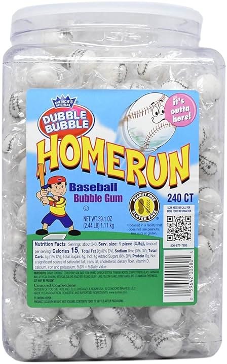 Dubble Bubble Home Run Baseball Bubble Gum Gumballs, 240-Count Jar - Product Image