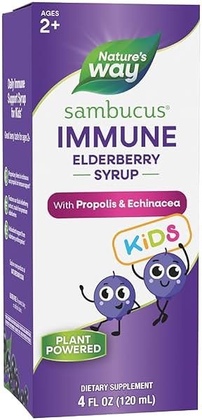 Nature's Way Sambucus Kids Immune Elderberry Syrup, Black Elderberry Extract with Echinacea & Propolis, Traditional Immune Support for Children with Superfood Antioxidants(1), Berry Flavored, 4 Fl Oz - Product Image