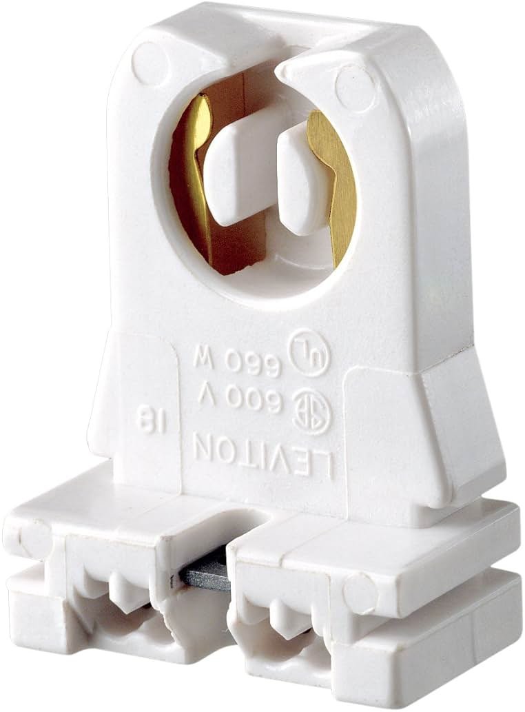 Leviton Medium Base, Bi-Pin, Standard Fluorescent Lamp Holder, 13353-N, White - Product Image