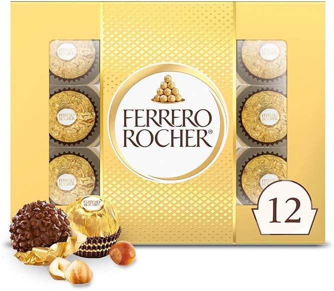 Ferrero Rocher Gourmet Hazelnut Milk Chocolate Gift Box, 12 Individually Wrapped Chocolates, 5.3 oz - Product Image
