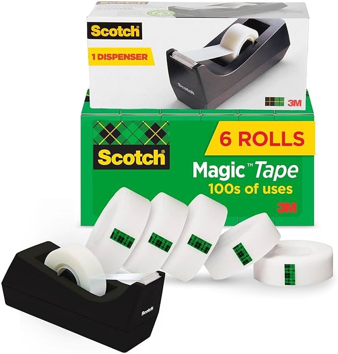 Scotch Magic Tape Desktop Dispenser, 6 Rolls of 3/4" x 1000" Each Plus 1 Desktop Tape Dispenser, Great for Repair, Wrapping and Office Applications - Product Image