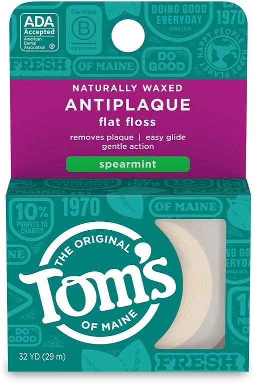 Tom's of Maine Naturally Waxed Antiplaque Flat Dental Floss, Spearmint, 32 Yards - Product Image