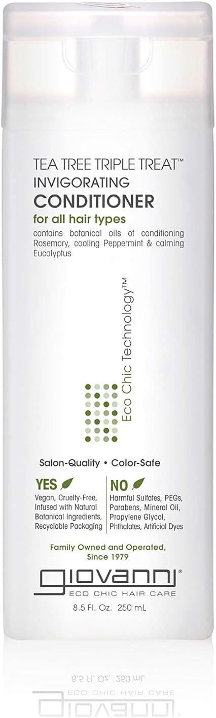 GIOVANNI Tea Tree Triple Treat Invigorating Conditioner, 8.5 oz. - Cooling Peppermint, Eucalyptus, Rosemary, Helps Dry Flaking Scalp, Lauryl and Laureth Sulfate Free, Paraben Free - Product Image