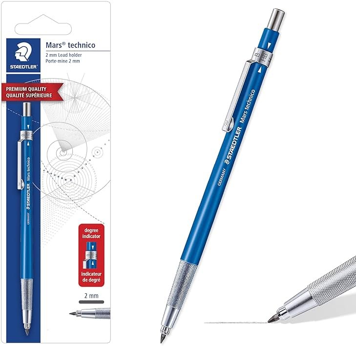 STAEDTLER Mars Tehnical Mechanical Pencil, 2mm (#2) Lead Holder with Built-in Sharpener - Drawing & Sketching Pencil with Metal Clip & Push-Button Lead Advance - Product Image