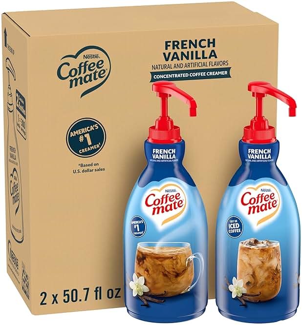 Nestle Coffee mate Coffee Creamer, French Vanilla, Concentrated Liquid Pump Bottle, Non Dairy, No Refrigeration, 50.7 fl oz (Pack of 2) - Product Image