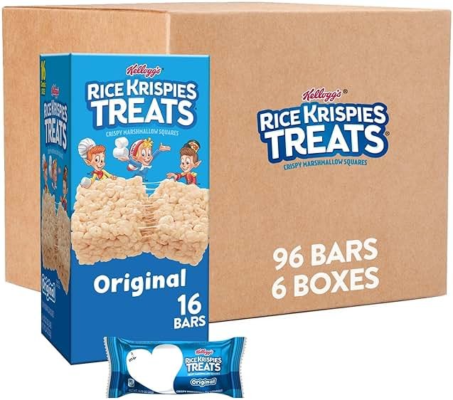 Rice Krispies Treats Marshmallow Snack Bars, Kids Snacks, School Lunch, Value Pack, Original (6 Boxes, 96 Bars) - Product Image
