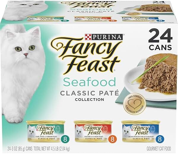 Purina Fancy Feast Seafood Classic Pate Collection Grain Free Wet Cat Food Variety Pack - (Pack of 24) 3 oz. Cans - Product Image
