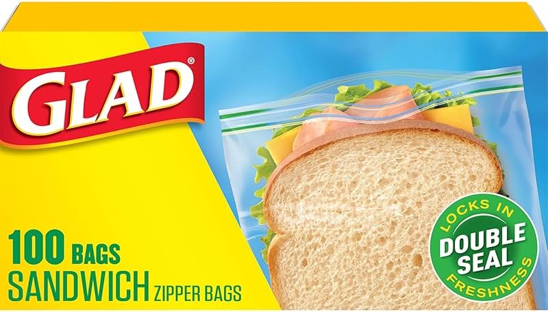 Glad Zipper Food Storage Plastic Bags, Sandwich, 100 Count (Package May Vary) - Product Image