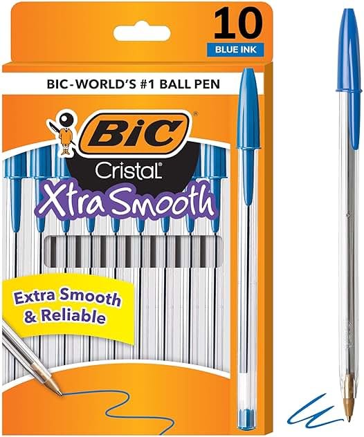 BIC Cristal Xtra Smooth Ballpoint Pen, Medium Point (1.0mm), Blue, 10-Count - Product Image