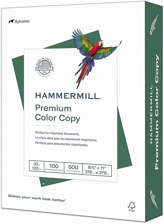 Hammermill Printer Paper, Premium Color 32 lb Copy Paper, 8.5 x 11-1 Ream (500 Sheets) - 100 Bright, Made in the USA, white (102630) - Product Image