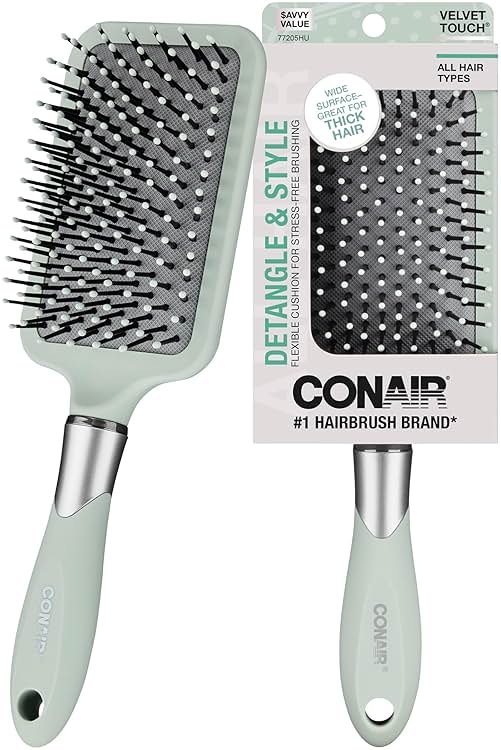 Conair Totally Smooth Ultra Paddle Brush, Wide Detangling Hair Brush with Ball-Tipped Bristles and Flexible Cushion Base, Ideal for Thick Hair, Color May Vary - Product Image