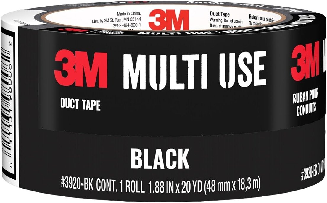 3M Black Duct Tape, Multi-Use Colored Duct Tape with Strong Adhesive and Water-Resistant Backing, Multi-Surface Great for Indoor and Outdoor Use, 1.88 Inches x 20 Yards, 1 Roll - Product Image