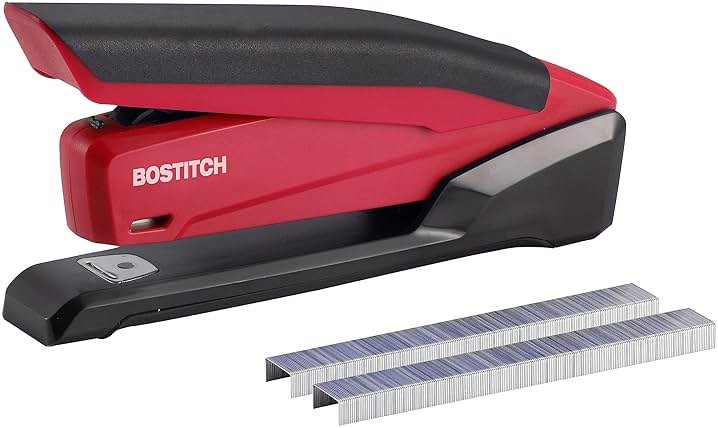 Bostitch Office Executive 3 in 1 Stapler, Includes 210 Staples and Integrated Staple Remover, One Finger Stapling, No Effort, 20 Sheet Capacity, Spring Powered Stapler, Red - Product Image
