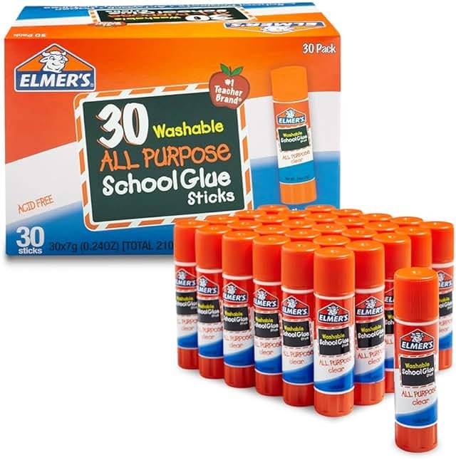 Elmer's All Purpose School Glue Sticks, Acid-Free and Washable, Clear, 7 Grams, 30 Count - Craft Projects, Poster, Classroom Supplies, #1 Teacher Brand - Product Image