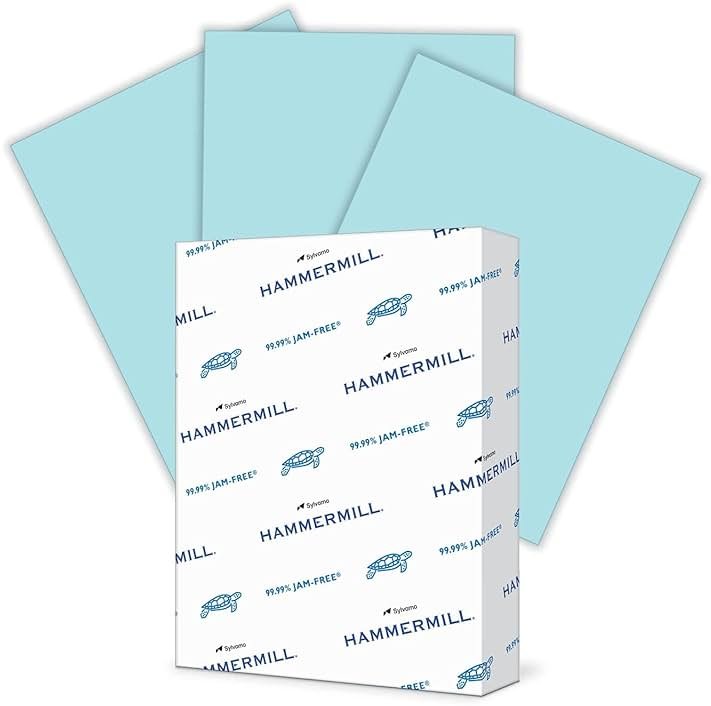 Hammermill Colored Paper, 20 lb Blue Printer Paper, 8.5 x 11 - Made in the USA, Pastel Paper, 103309R - 1 Ream (500 Sheets) - Product Image