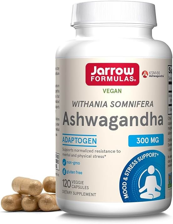 Jarrow Formulas Ashwagandha Capsules, 300 mg Supplement Supports Normalized Resistance to Mental and Physical Stress, 120 Veggie Capsules, 60 Day Supply - Product Image