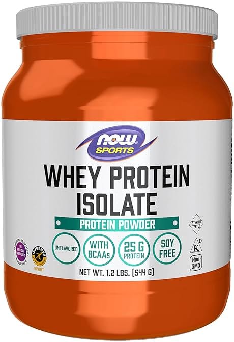 NOW Foods Sports Nutrition, Whey Protein Isolate, 25 g With BCAAs, Unflavored Powder, 1.2-Pound - Product Image