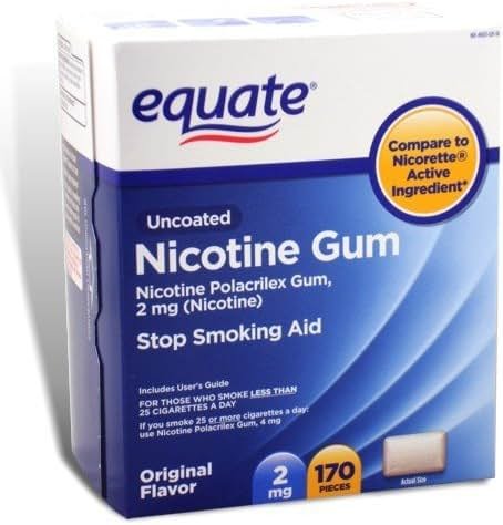 Equate - Nicotine Gum Polacrilex 2 mg, Stop Smoking Aid, Original Flavor, 170 Pieces - Product Image