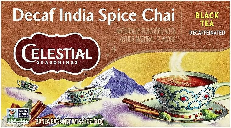 Celestial Seasonings 664599 Celestial Seasonings Decaffeinated Black Tea India Spice Chai - 20 Tea Bags - Product Image
