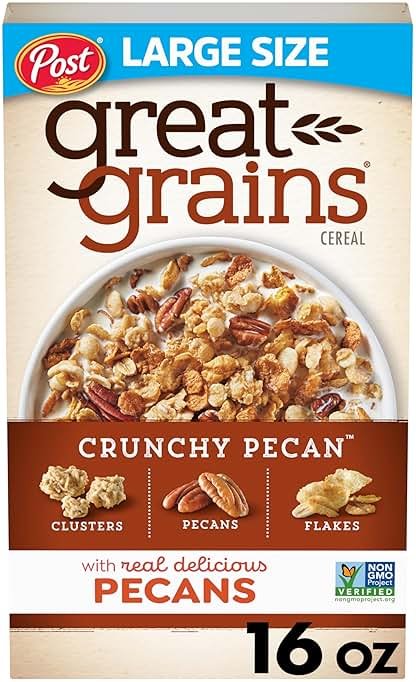 Great Grains Crunchy Pecans Breakfast Cereal for Adults, Crispy Flakes and Granola Clusters, Non-GMO, Heart Healthy, Made with Whole Grain, 16 oz Box | Non-GMO, Heart Healthy, Made with Whole Grain, - Product Image
