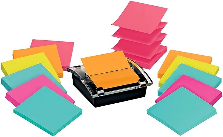 Post-it Sheet Super Sticky Note and Dispenser Value Pack, 3 in x 3 in, 12 Pads, Assorted Colors (DS330-SSVA) - Product Image