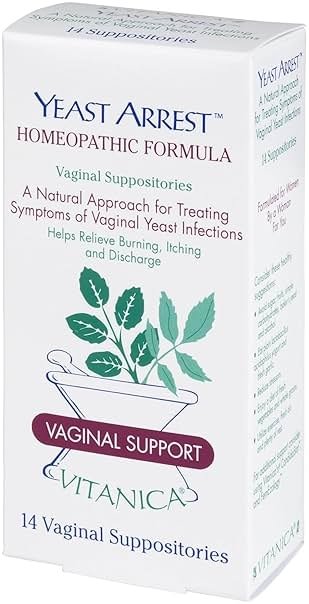 Vitanica Yeast Arrest, Homeopathic Vaginal Suppositories,Yeast Infection Symptoms, Relieves Burning, Itching & Discharge, with Boric Acid, Tea Tree Oil & Probiotics, Vegan (Yeast Arrest Pro Logo, 14) - Product Image