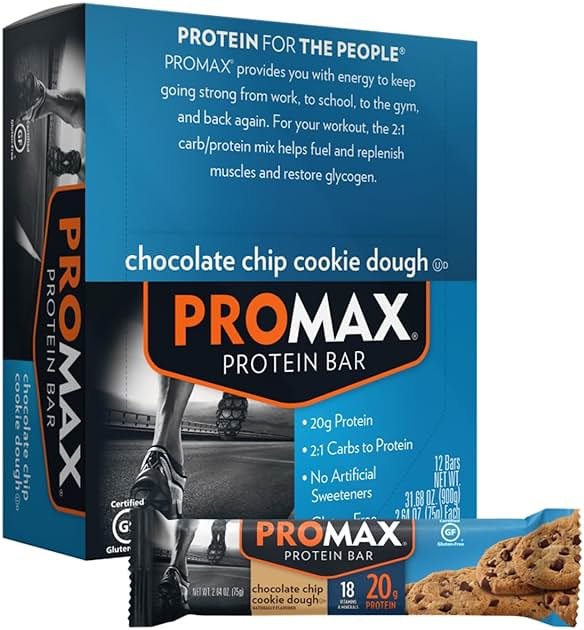 Promax Protein Bar, Chocolate Chip Cookie Dough, 20g High Protein, Gluten Free, 12 Count - Product Image