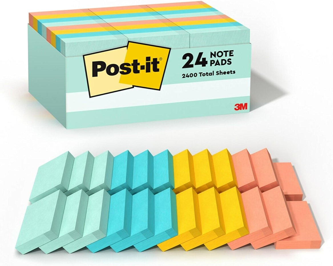 Post-it Notes, 1 3/8 in x 1 7/8 in, 24 Sticky Note Pads, 100 Sheets per Pad, Beachside Café Collection, School Supplies and Office Products - Product Image