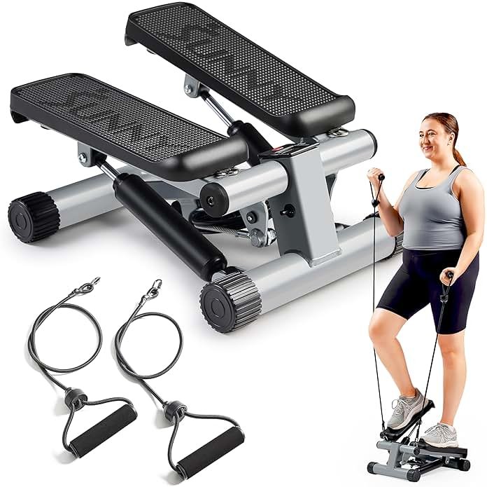 Sunny Health & Fitness Mini Stepper for Exercise at Home, Stair Step Workout Machine with Resistance Band and Over 300lb Weight Capacity, Optional Twist Motion and Free SunnyFit App Connection - Product Image