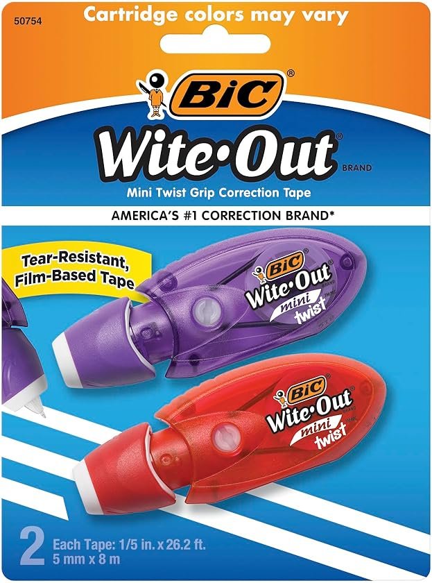 BIC Wite-Out Mini Twist Correction Tape, No Dry Time, Tear Resistant Tape, White, 2-Count - Product Image