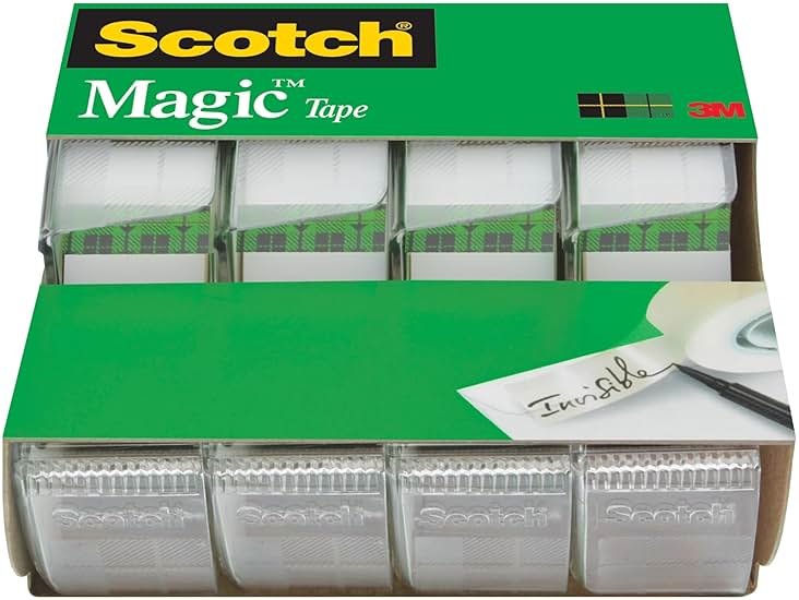 Scotch Magic Tape, Invisible, Home Office Supplies and Back to School Supplies for College and Classrooms, 4 Rolls with 4 Dispensers - Product Image